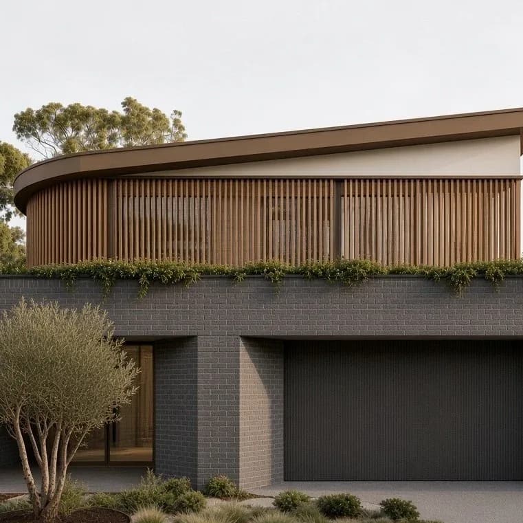 Williamstown, New home behind a curved timber screen