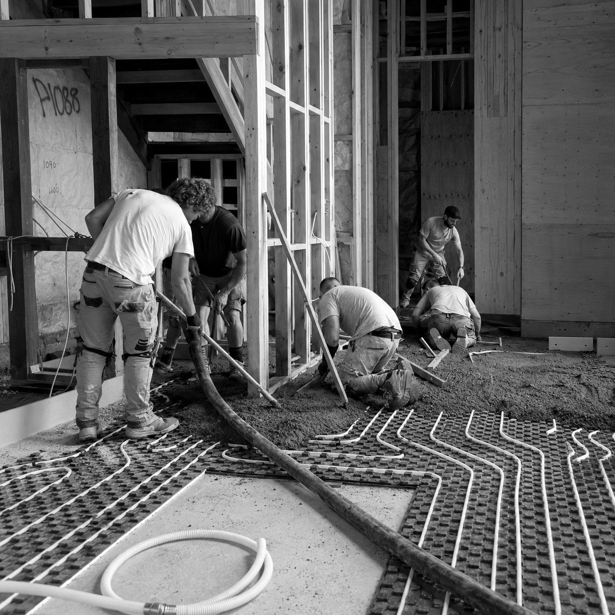 Hydronic slab pour, On site