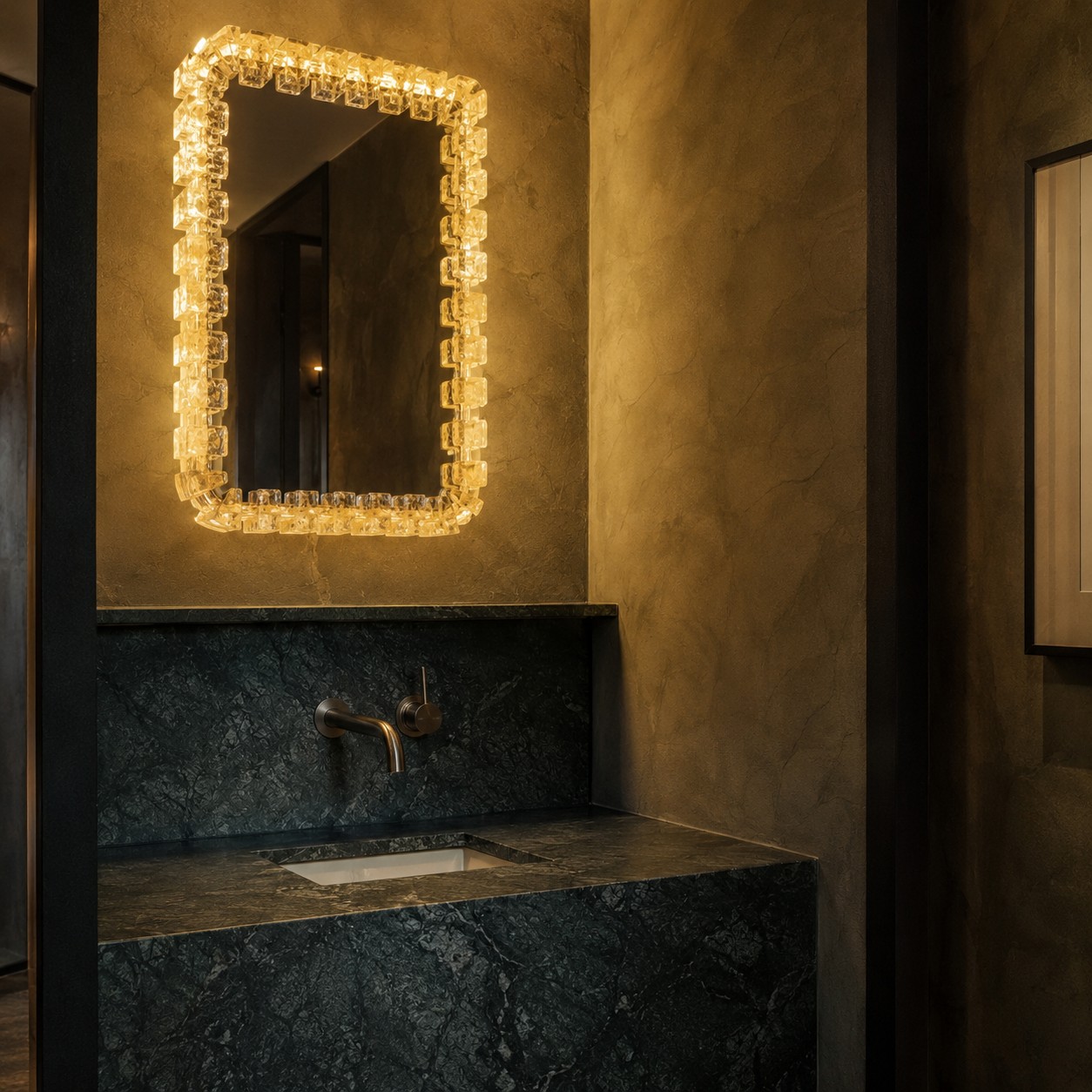 Stone powder room, Interior