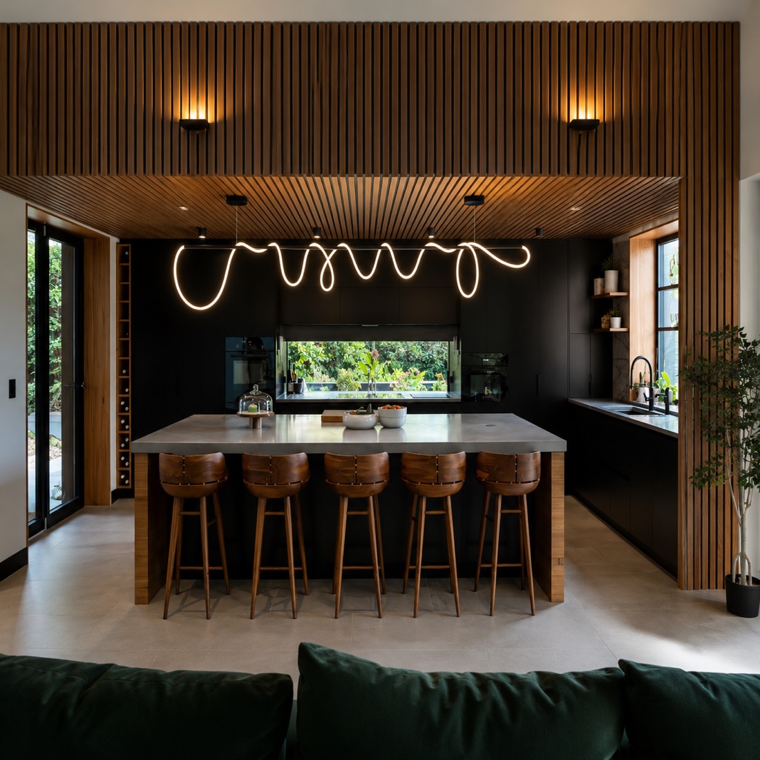 Black and timber kitchen, Interior